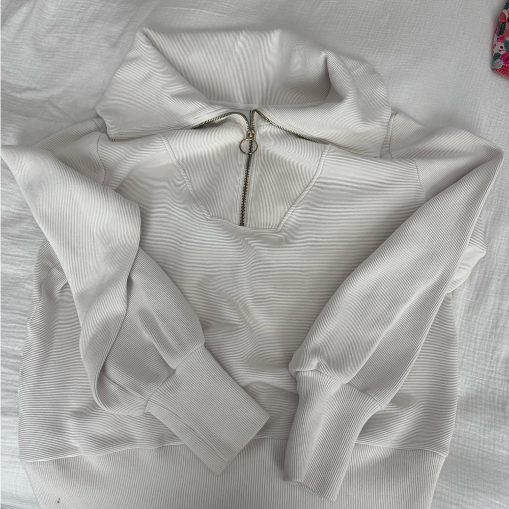 Varley Off-White Ribbed Zip Pullover